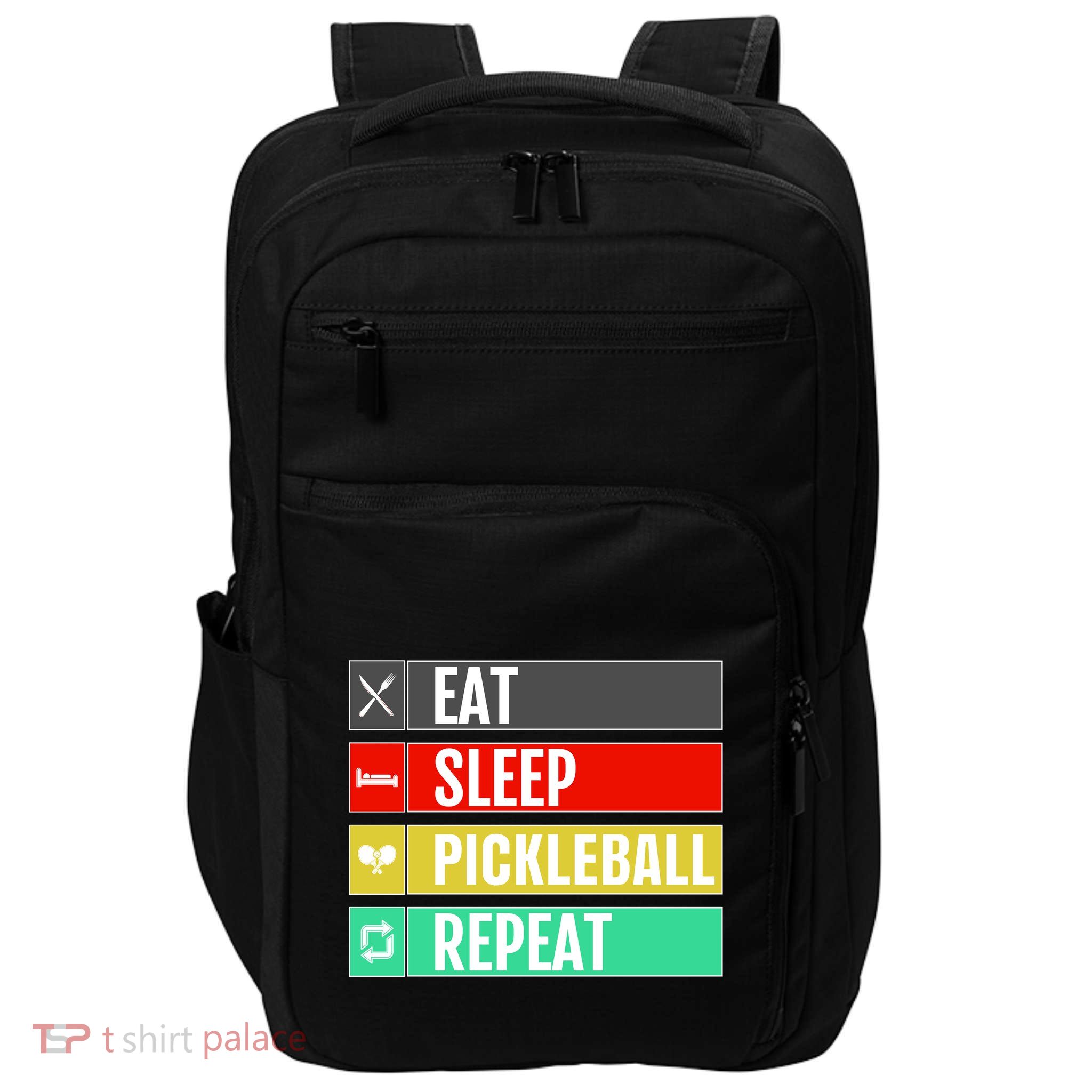 Eat Sleep Pickleball Repeat Funny Pickle Ball Impact Tech Backpack