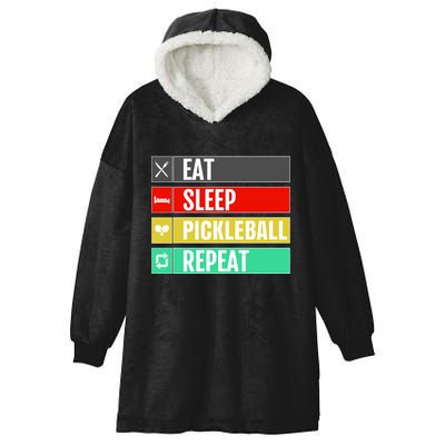 Eat Sleep Pickleball Repeat Funny Pickle Ball Hooded Wearable Blanket