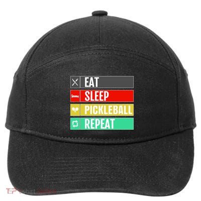 Eat Sleep Pickleball Repeat Funny Pickle Ball 7-Panel Snapback Hat