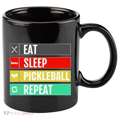 Eat Sleep Pickleball Repeat Funny Pickle Ball 11oz C Handle Ceramic Mug