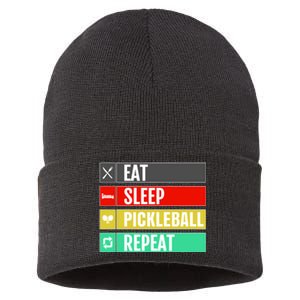 Eat Sleep Pickleball Repeat Funny Pickle Ball Sustainable Knit Beanie