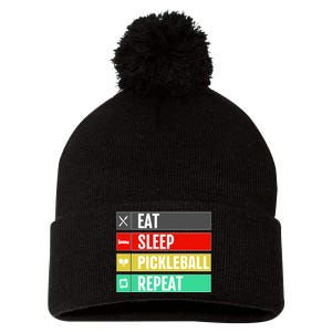 Eat Sleep Pickleball Repeat Funny Pickle Ball Pom Pom 12in Knit Beanie