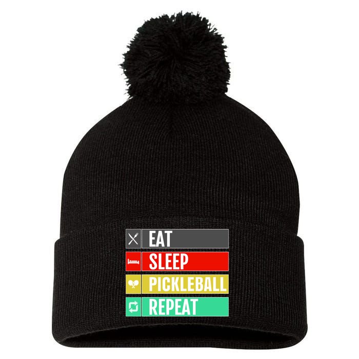 Eat Sleep Pickleball Repeat Funny Pickle Ball Pom Pom 12in Knit Beanie