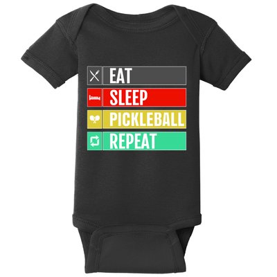Eat Sleep Pickleball Repeat Funny Pickle Ball Baby Bodysuit
