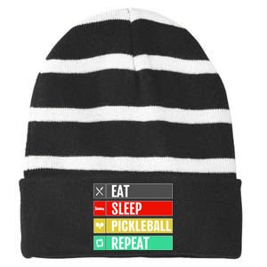 Eat Sleep Pickleball Repeat Funny Pickle Ball Striped Beanie with Solid Band