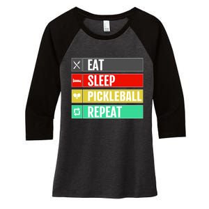 Eat Sleep Pickleball Repeat Funny Pickle Ball Women's Tri-Blend 3/4-Sleeve Raglan Shirt