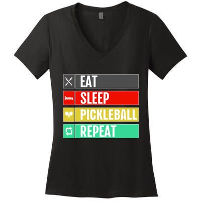 Eat Sleep Pickleball Repeat Funny Pickle Ball Women's V-Neck T-Shirt