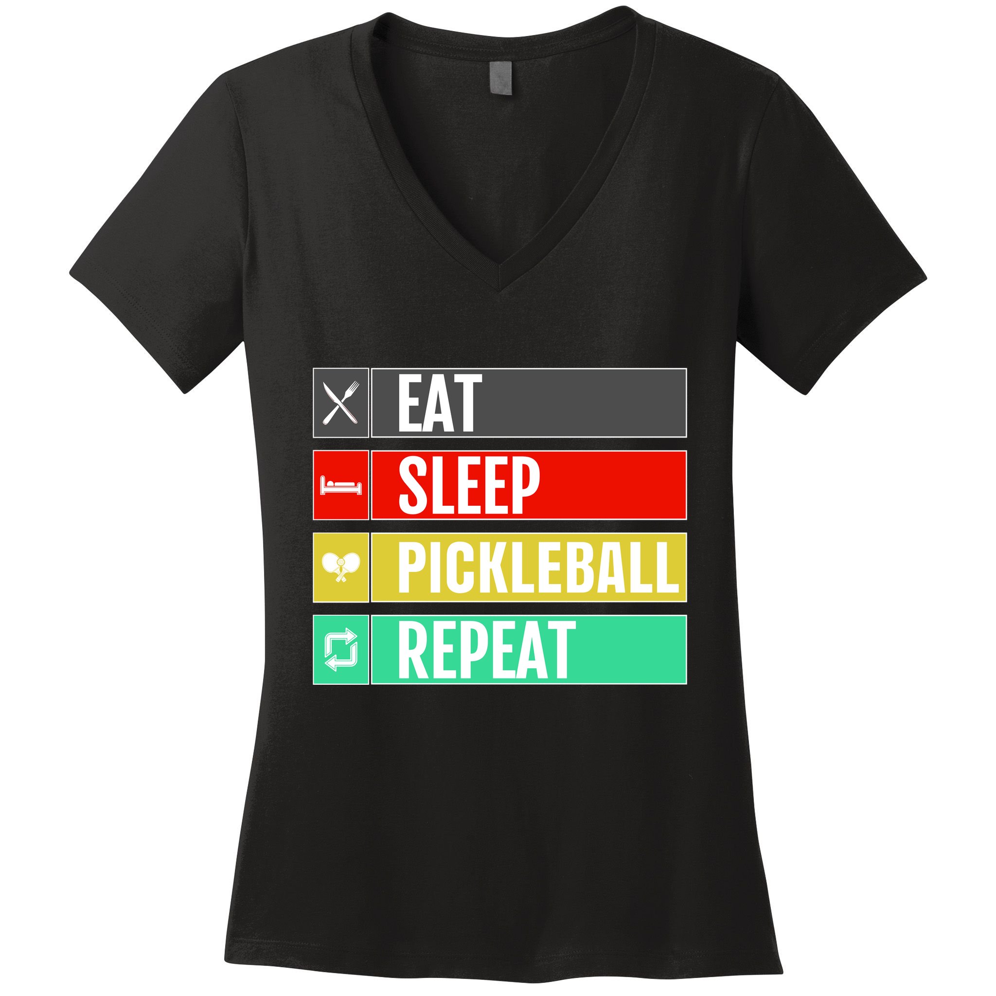 Eat Sleep Pickleball Repeat Funny Pickle Ball Women's V-Neck T-Shirt