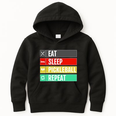 Eat Sleep Pickleball Repeat Funny Pickle Ball Kids Hoodie