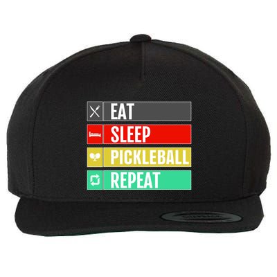 Eat Sleep Pickleball Repeat Funny Pickle Ball Wool Snapback Cap