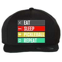 Eat Sleep Pickleball Repeat Funny Pickle Ball Wool Snapback Cap