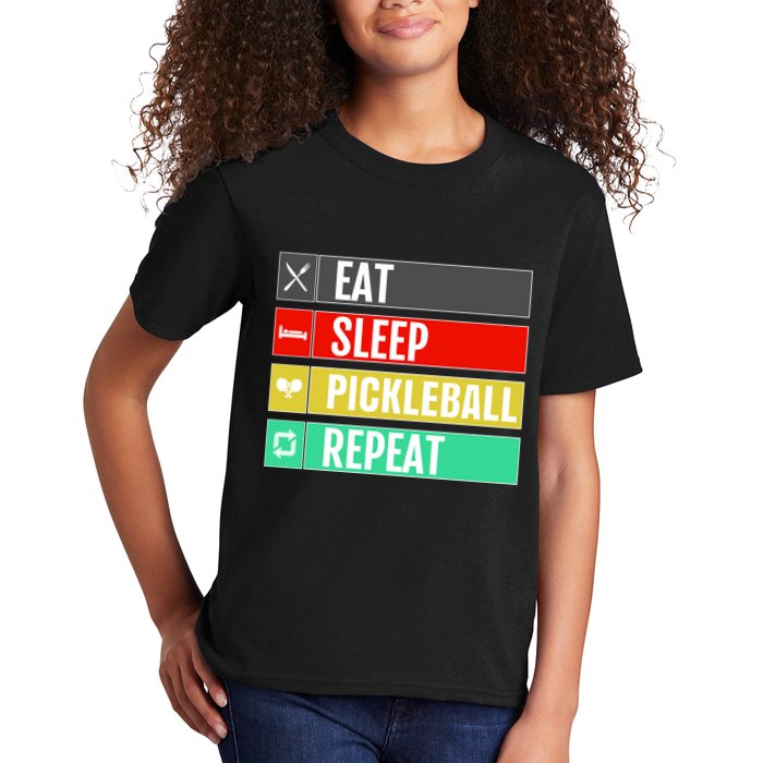 Eat Sleep Pickleball Repeat Funny Pickle Ball Kids T-Shirt