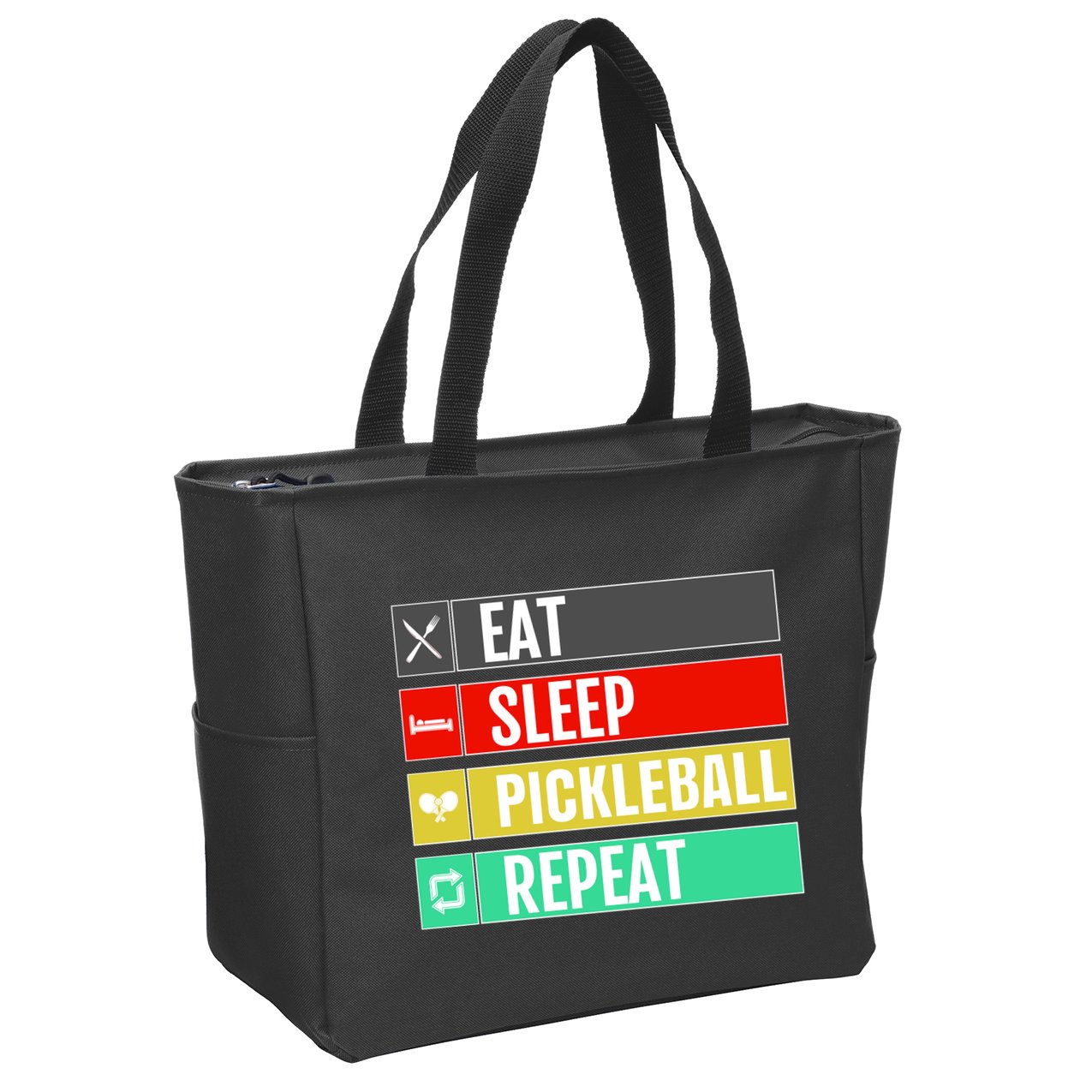 Eat Sleep Pickleball Repeat Funny Pickle Ball Zip Tote Bag