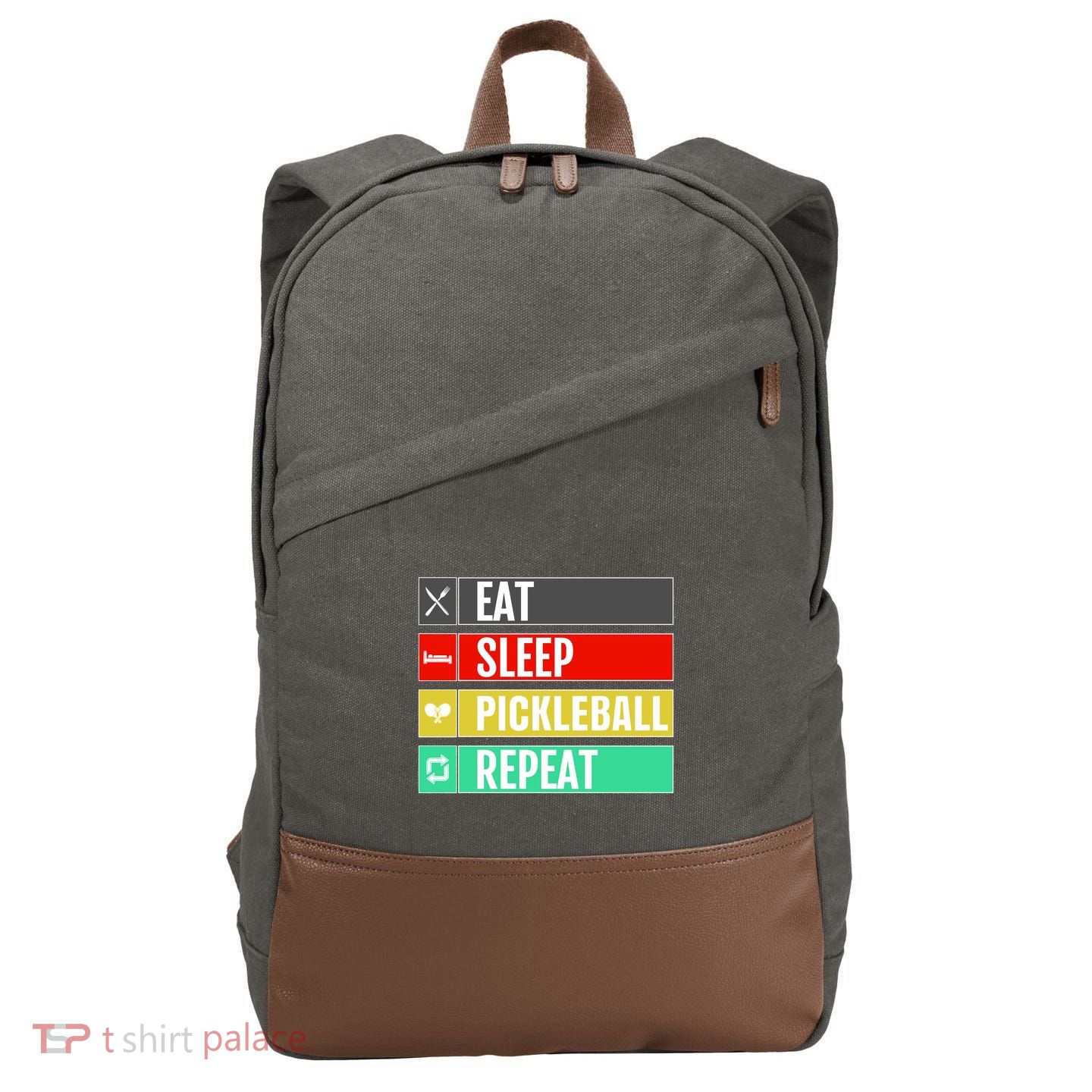 Eat Sleep Pickleball Repeat Funny Pickle Ball Cotton Canvas Backpack