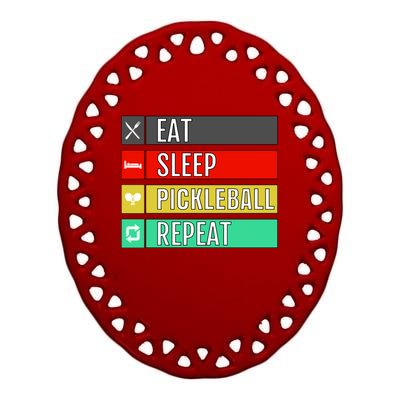 Eat Sleep Pickleball Repeat Funny Pickle Ball Ceramic Oval Ornament