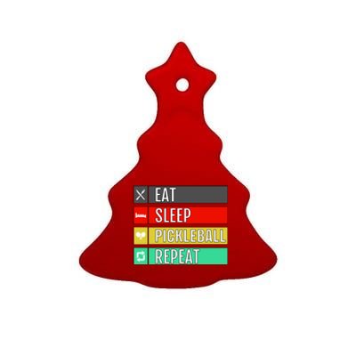 Eat Sleep Pickleball Repeat Funny Pickle Ball Ceramic Tree Ornament