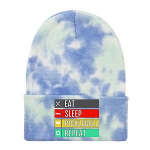 Eat Sleep Pickleball Repeat Funny Pickle Ball Tie Dye 12in Knit Beanie