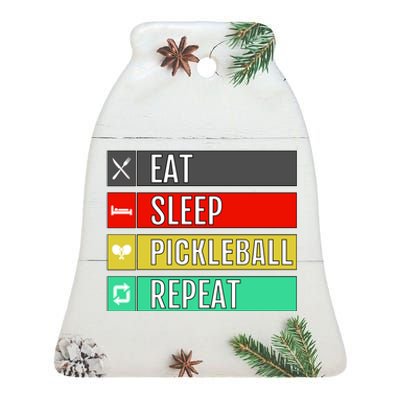 Eat Sleep Pickleball Repeat Funny Pickle Ball Ceramic Bell Ornament