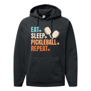 Eat Sleep Pickleball Repeat Funny Pickle Ball Player Performance Fleece Hoodie