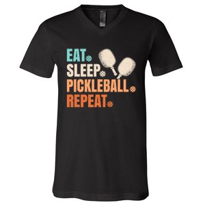 Eat Sleep Pickleball Repeat Funny Pickle Ball Player V-Neck T-Shirt