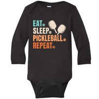 Eat Sleep Pickleball Repeat Funny Pickle Ball Player Baby Long Sleeve Bodysuit