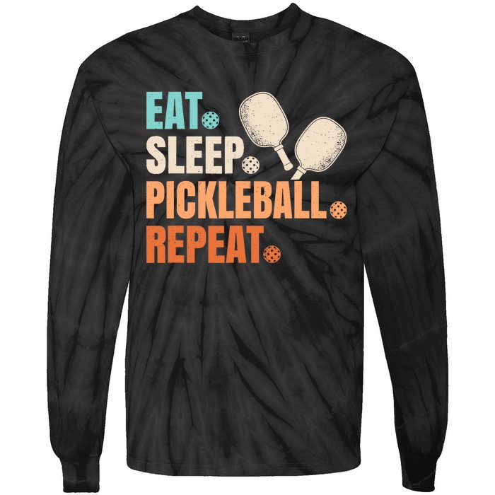 Eat Sleep Pickleball Repeat Funny Pickle Ball Player Tie-Dye Long Sleeve Shirt