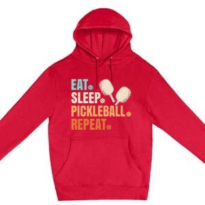 Eat Sleep Pickleball Repeat Funny Pickle Ball Player Premium Pullover Hoodie