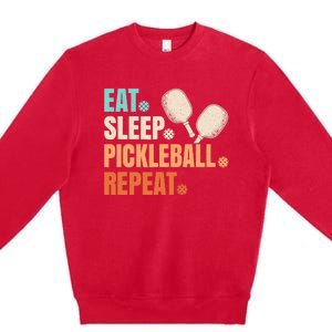 Eat Sleep Pickleball Repeat Funny Pickle Ball Player Premium Crewneck Sweatshirt