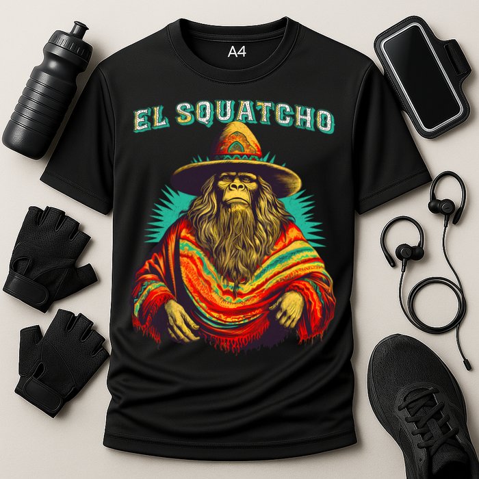 El Squatcho Poncho Western Bigfoot Funny Sasquatch Cooling Performance Crew T-Shirt