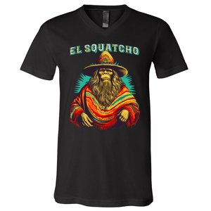 El Squatcho Poncho Western Bigfoot Funny Sasquatch V-Neck T-Shirt