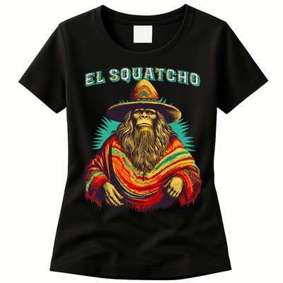El Squatcho Poncho Western Bigfoot Funny Sasquatch Womens T-Shirt