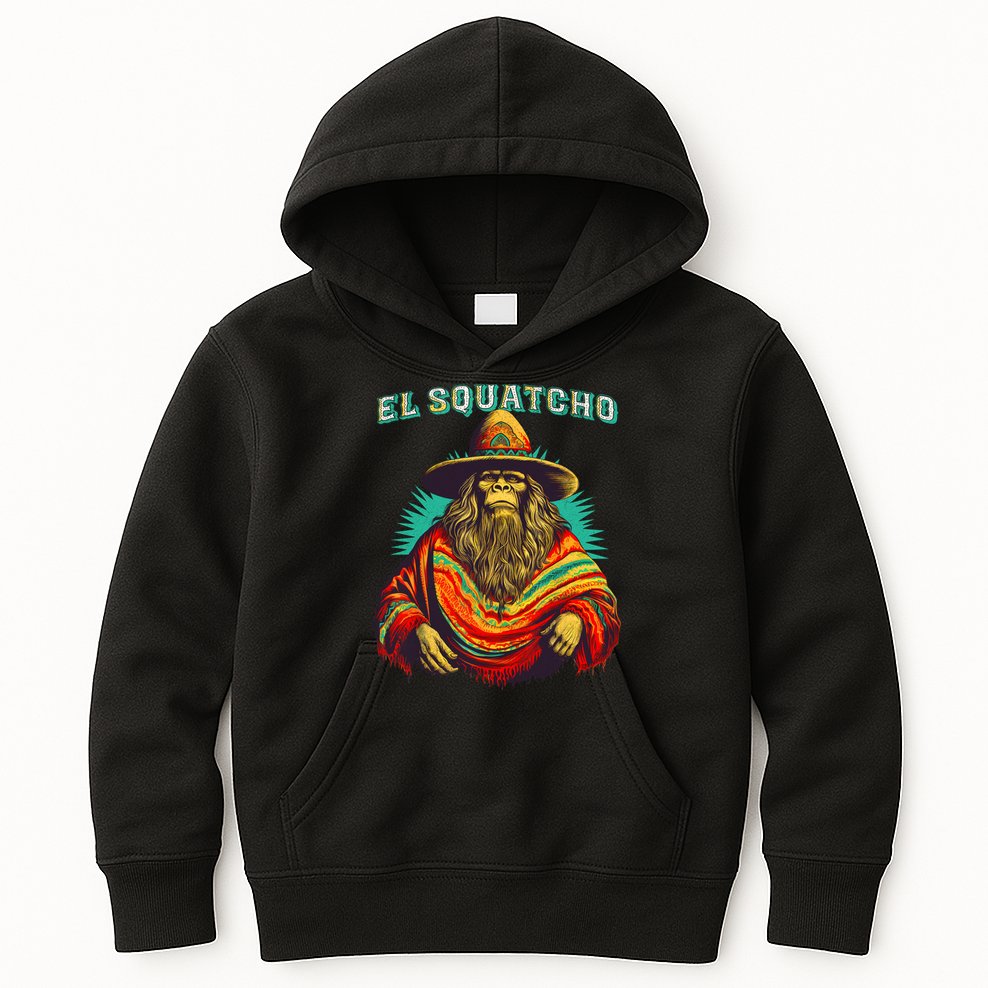 El Squatcho Poncho Western Bigfoot Funny Sasquatch Kids Hoodie
