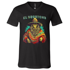 El Squatcho Poncho Western Bigfoot Funny Sasquatch V-Neck T-Shirt