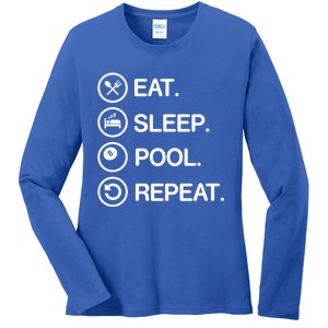 Eat Sleep Pool Repeat Funny Billiards Player Gift Ladies Long Sleeve Shirt