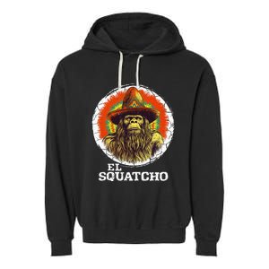 El Squatcho Portrait Western Bigfoot Funny Sasquatch Garment-Dyed Fleece Hoodie