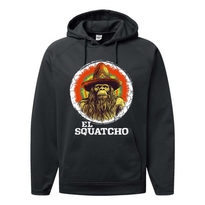 El Squatcho Portrait Western Bigfoot Funny Sasquatch Performance Fleece Hoodie