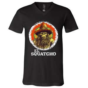 El Squatcho Portrait Western Bigfoot Funny Sasquatch V-Neck T-Shirt