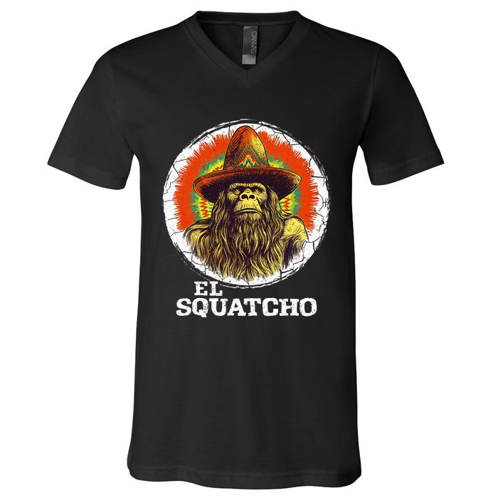 El Squatcho Portrait Western Bigfoot Funny Sasquatch V-Neck T-Shirt