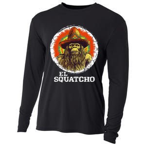 El Squatcho Portrait Western Bigfoot Funny Sasquatch Cooling Performance Long Sleeve Crew