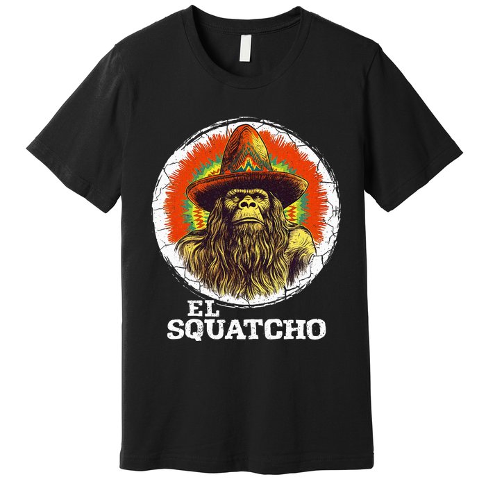 El Squatcho Portrait Western Bigfoot Funny Sasquatch Premium T-Shirt