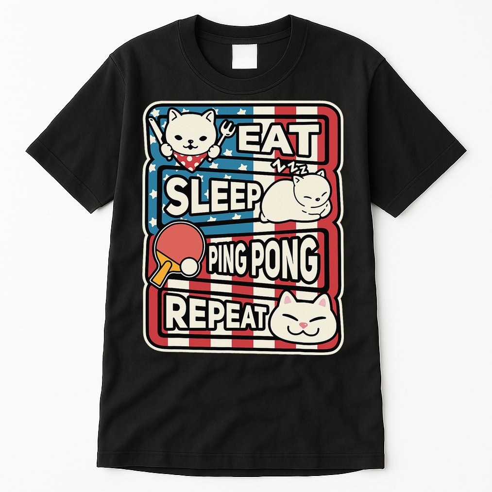 Eat Sleep Ping Pong Repeat Patriotic Table Tennis Outfit Tall T-Shirt