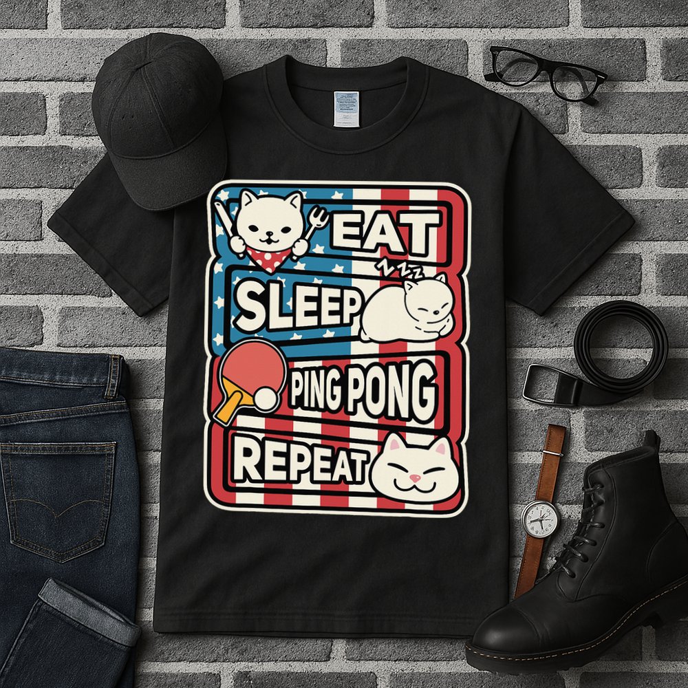 Eat Sleep Ping Pong Repeat Patriotic Table Tennis Outfit Tall T-Shirt