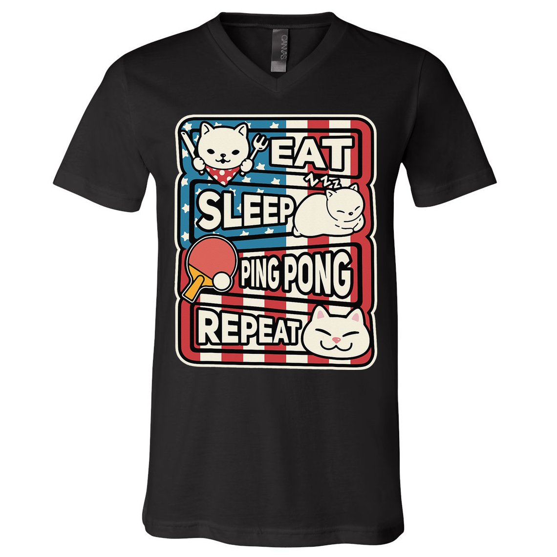 Eat Sleep Ping Pong Repeat Patriotic Table Tennis Outfit V-Neck T-Shirt