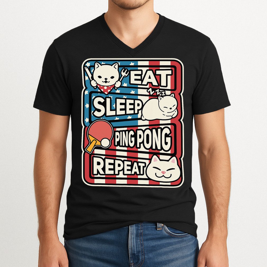 Eat Sleep Ping Pong Repeat Patriotic Table Tennis Outfit V-Neck T-Shirt