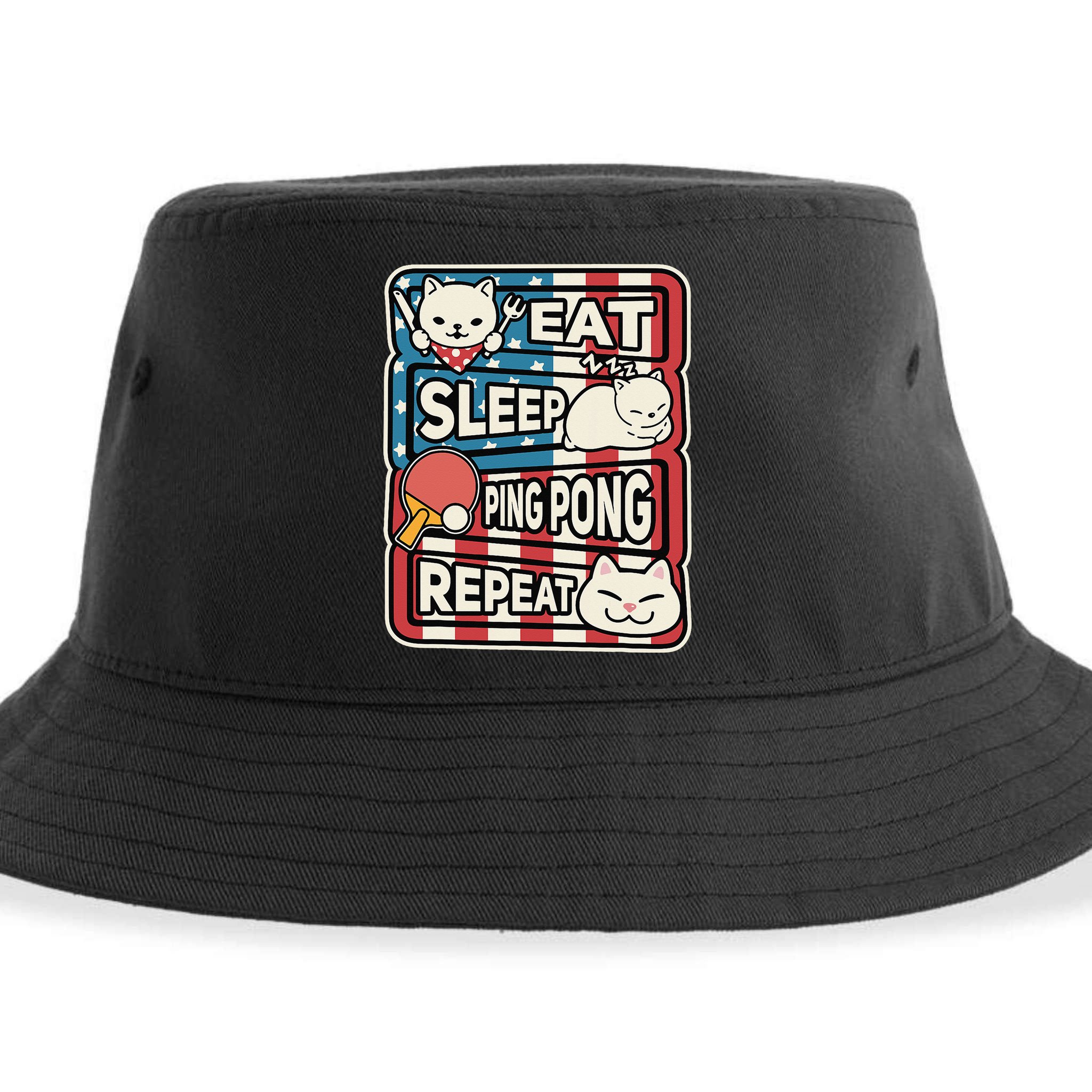 Eat Sleep Ping Pong Repeat Patriotic Table Tennis Outfit Sustainable Bucket Hat