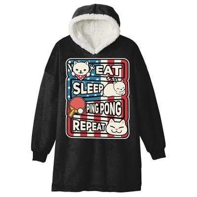 Eat Sleep Ping Pong Repeat Patriotic Table Tennis Outfit Hooded Wearable Blanket