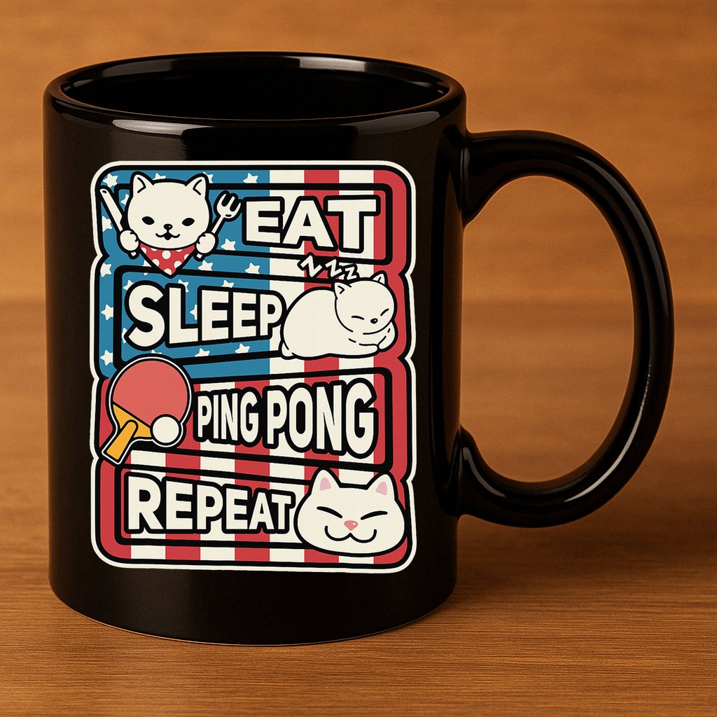 Eat Sleep Ping Pong Repeat Patriotic Table Tennis Outfit 11oz C Handle Ceramic Mug