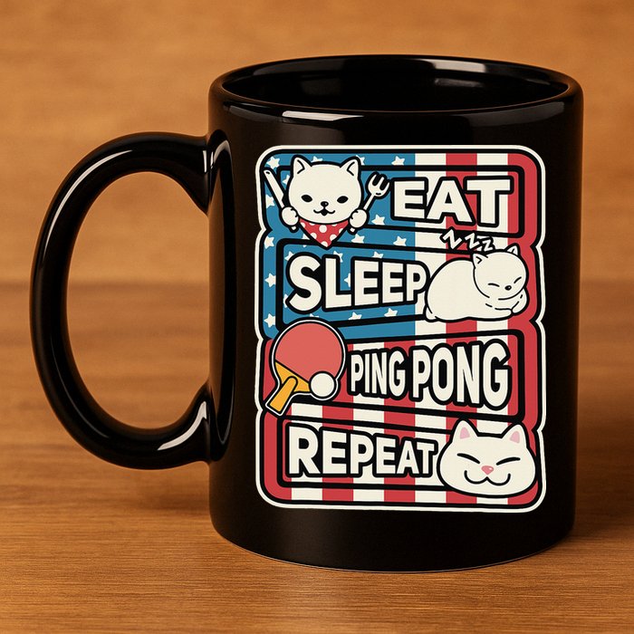 Eat Sleep Ping Pong Repeat Patriotic Table Tennis Outfit 11oz C Handle Ceramic Mug