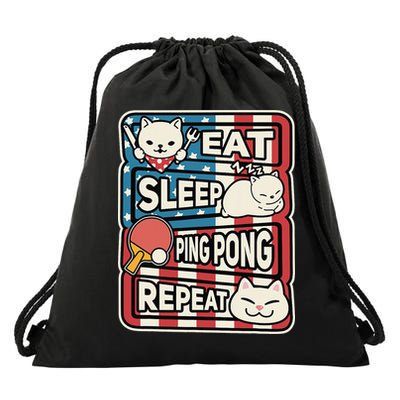 Eat Sleep Ping Pong Repeat Patriotic Table Tennis Outfit Drawstring Bag