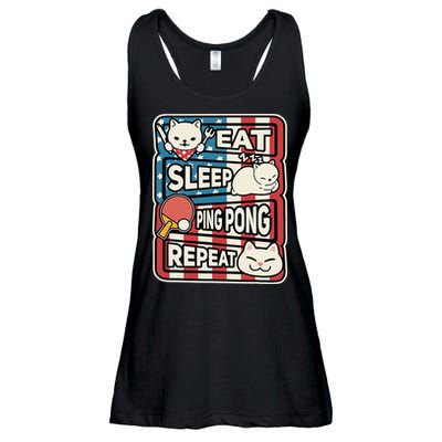 Eat Sleep Ping Pong Repeat Patriotic Table Tennis Outfit Ladies Essential Flowy Tank